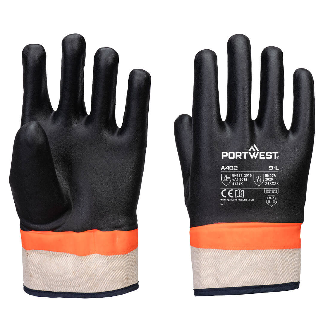 Guantes con doble inmersión de PVC y relieve arenoso