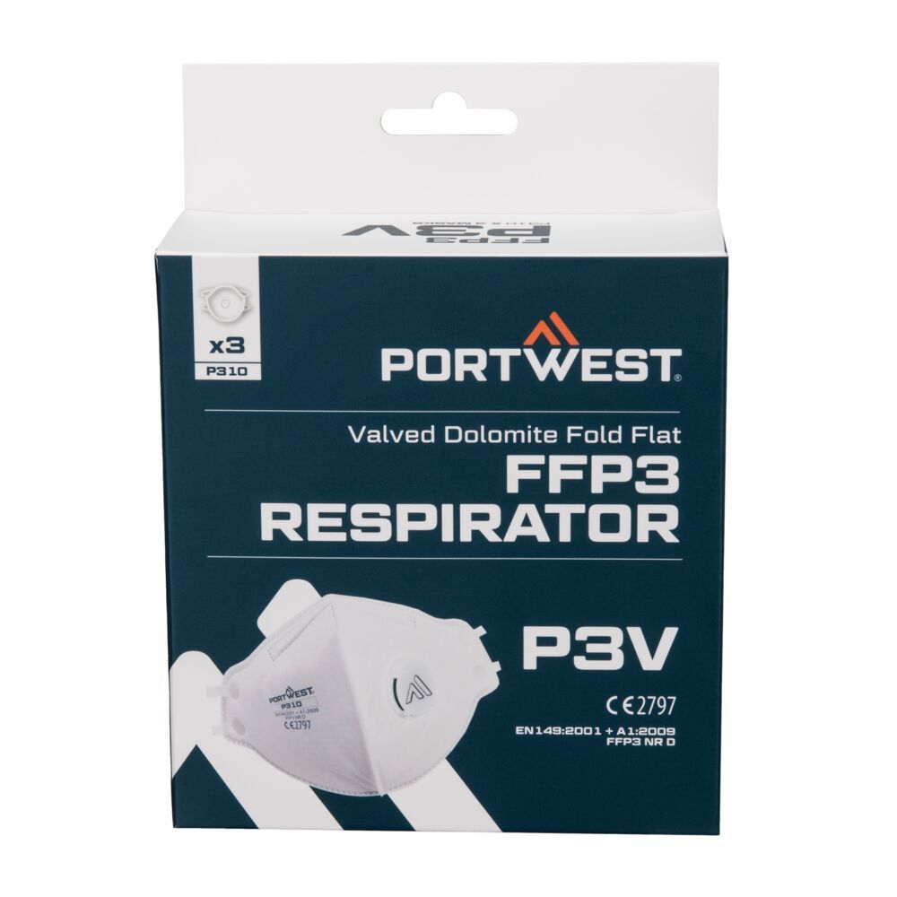 Mascarilla Dolomite plegable con válvula FFP3 Pack 3 unidades